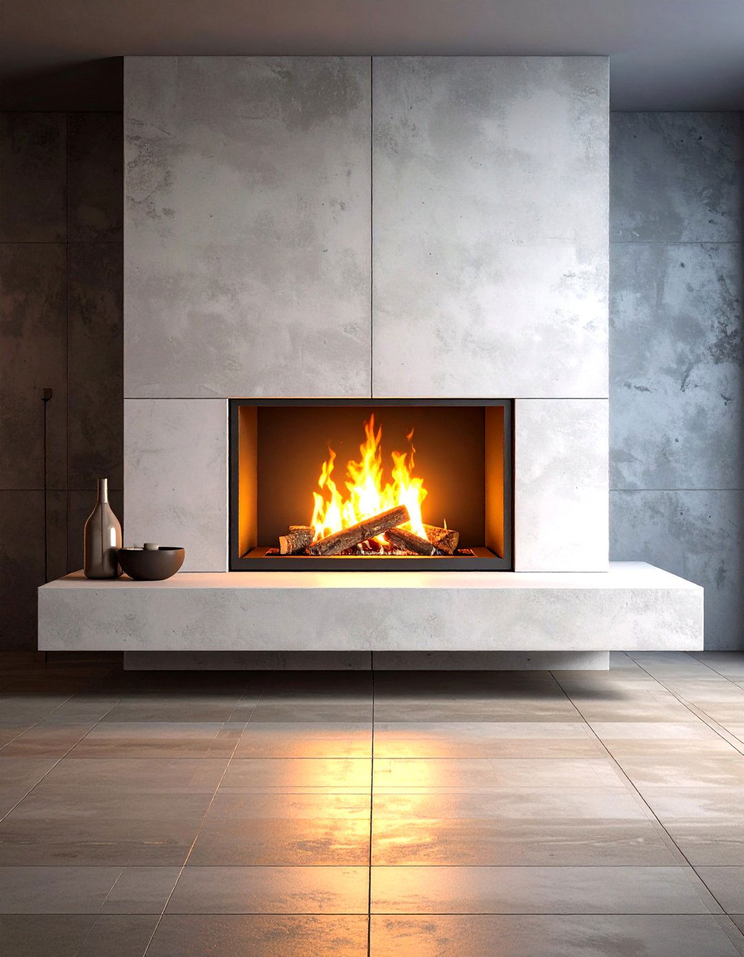 Minimalist Basement Fireplace with Floating Mantel - 20 Basement Fireplace Ideas