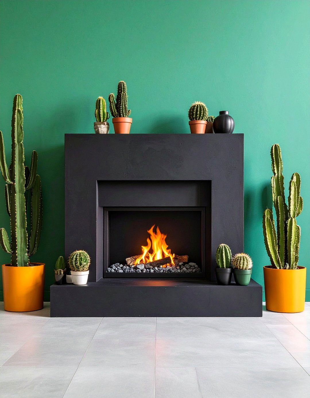Minimalist Black Cement Stucco Fireplace - 20 Black Fireplace Ideas
