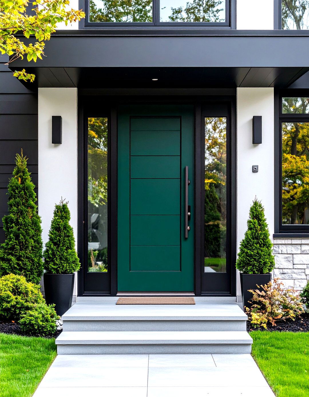 Minimalist Black Framed Statement - 20 Emerald Green Front Door Ideas