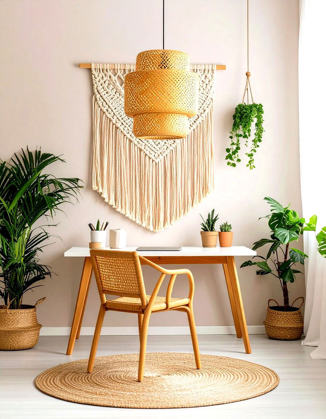 Minimalist Bohemian Home Office with Statement Pieces - 20 Bohemian Home Office Ideas