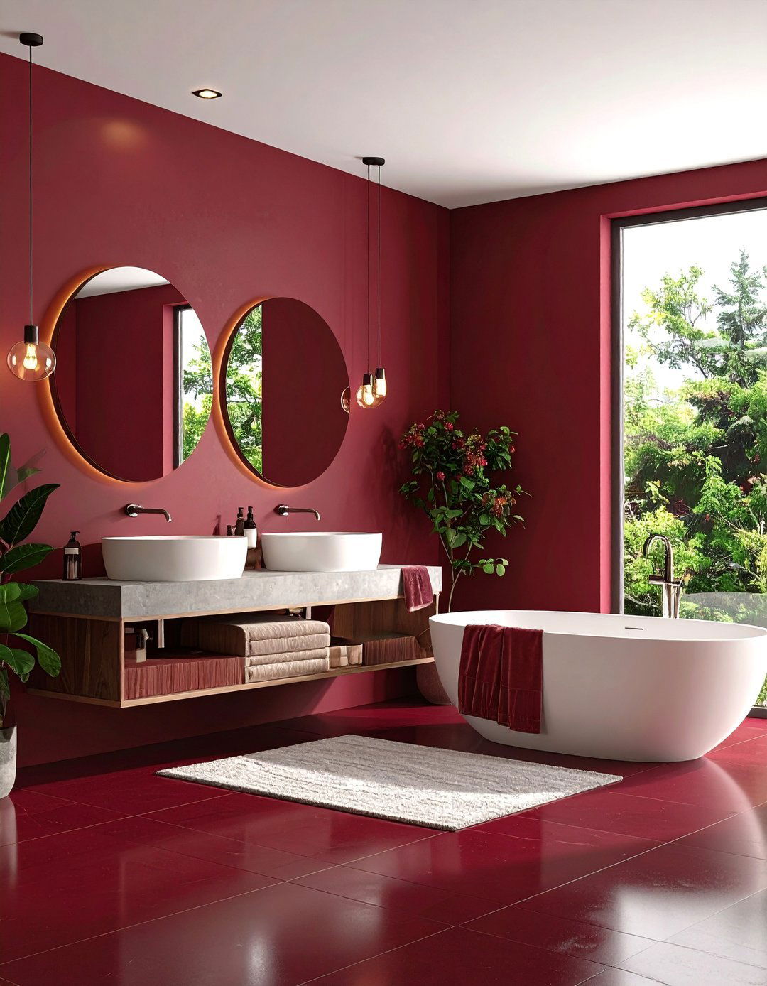 Minimalist Burgundy Monochrome Bathroom - 20 Burgundy Bathroom Ideas