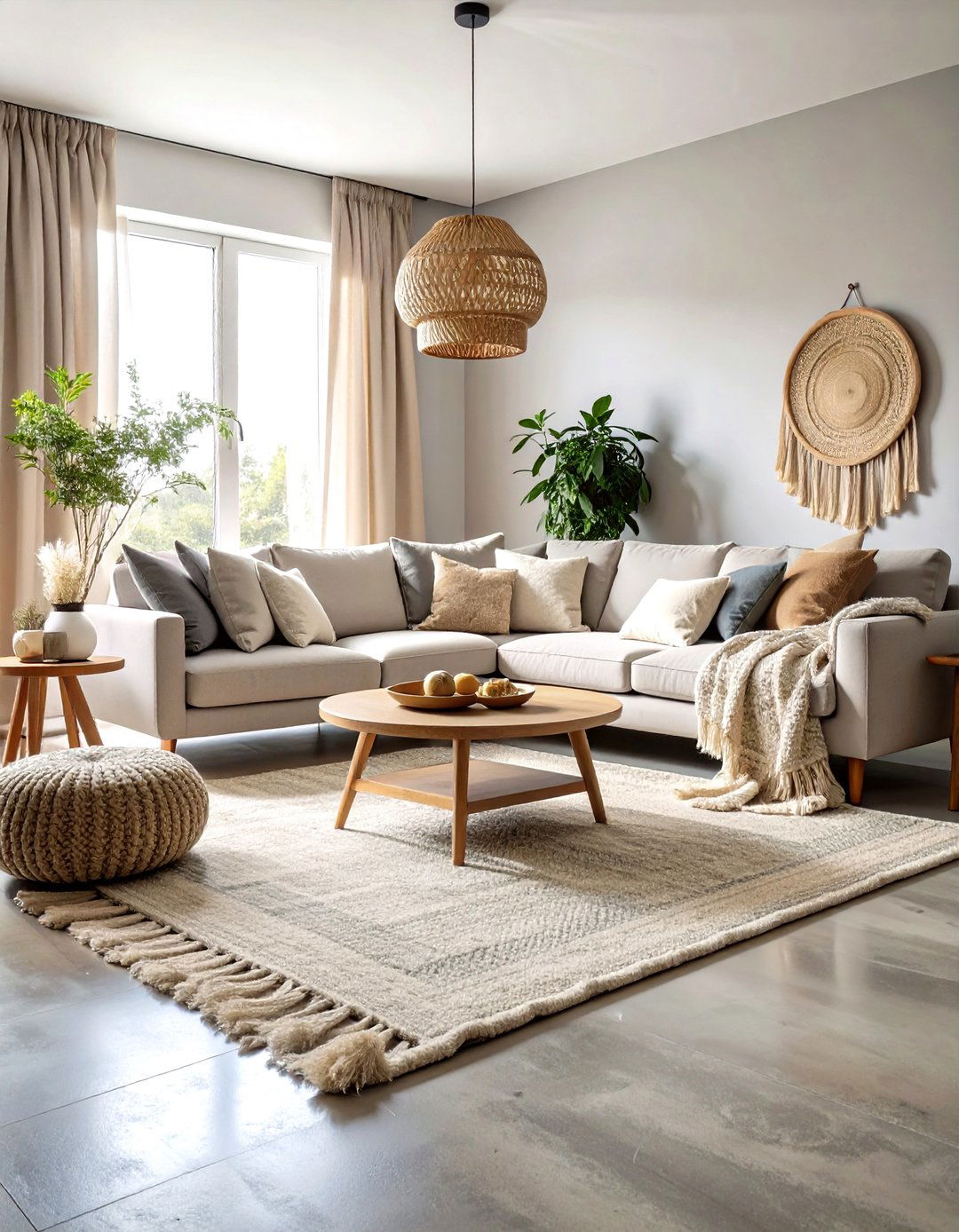 Minimalist Concrete Floor Living Room with Layered Textiles - 20 Concrete Floor Living Room Ideas