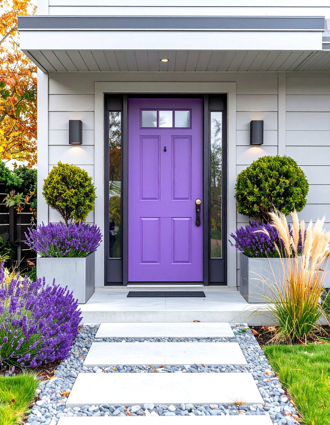 Minimalist Contemporary Lavender Front Door with Steel Elements - 20 Lavender Front Door Ideas