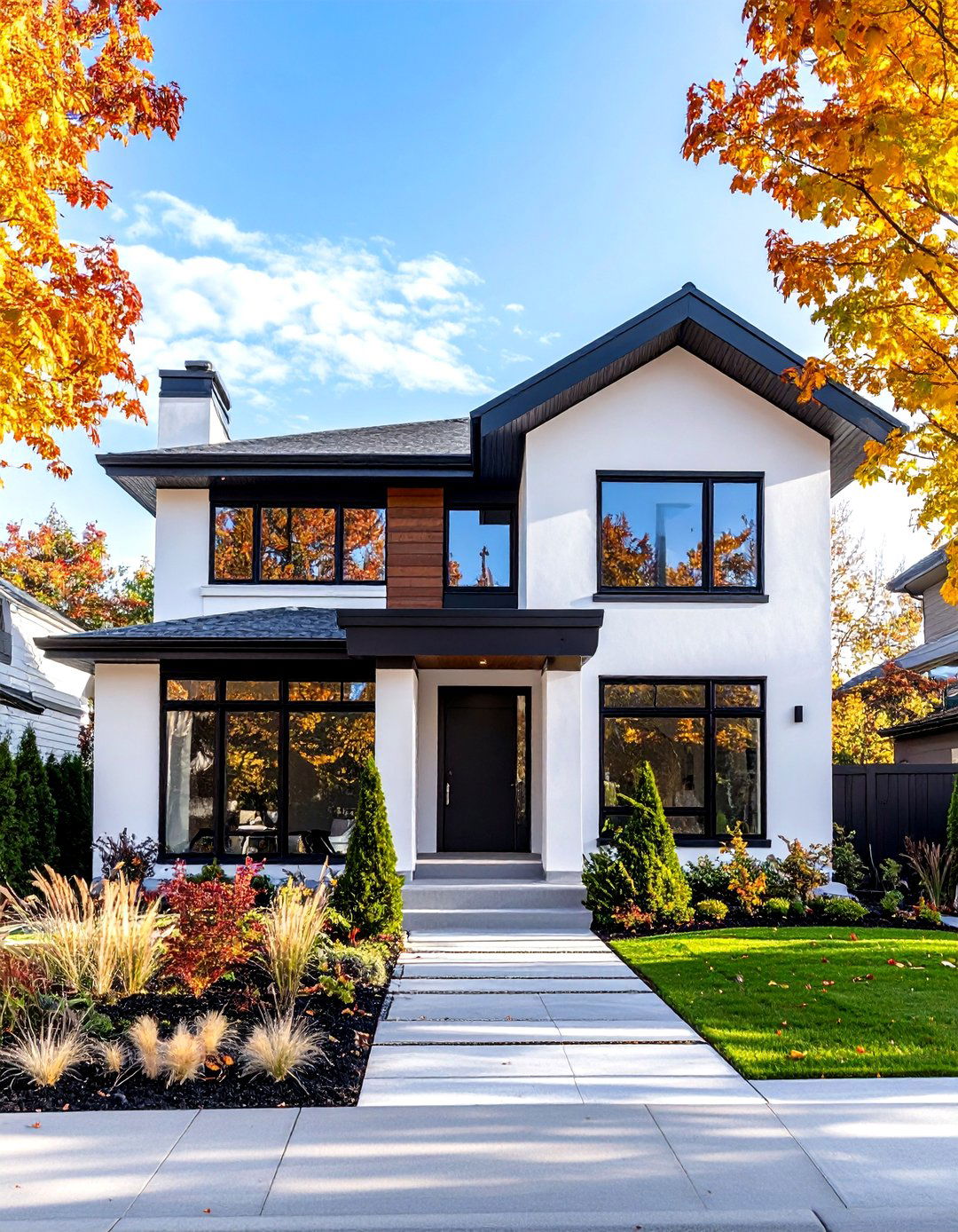 Minimalist Contemporary White Exterior Home with a Black Roof and Clean Geometry - 20 White Exterior Home with a Black Roof Ideas