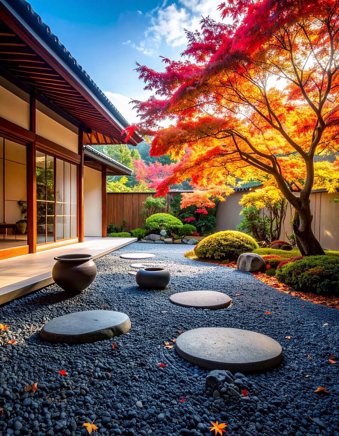 Minimalist Courtyard Groundcover in Black River Rock - 20 Black River Rock Landscaping Ideas
