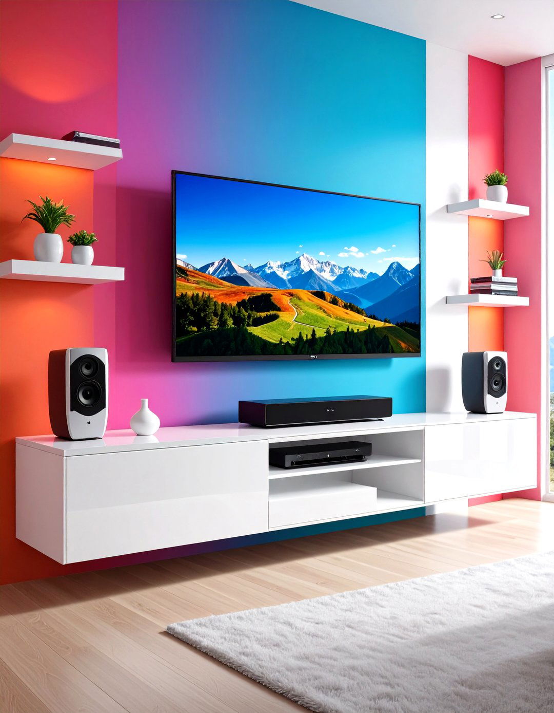 Minimalist Floating Console - 20 Tv Room Ideas