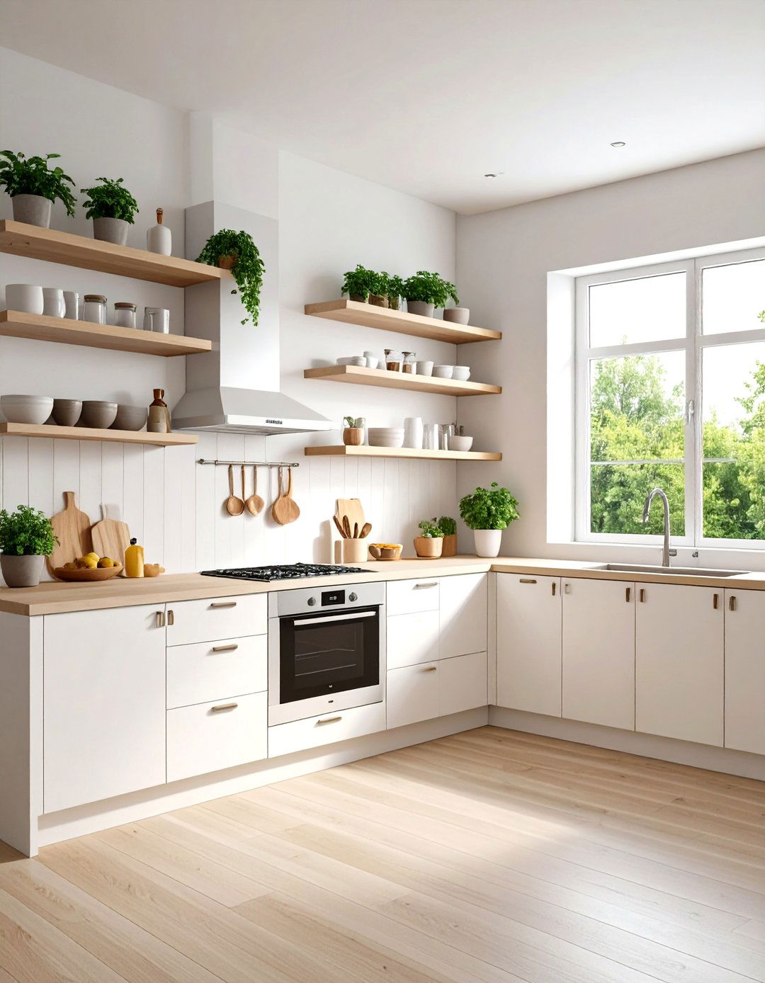 Minimalist Floating Shelf Kitchen Without Upper Cabinets - 20 Kitchens Without Upper Cabinets
