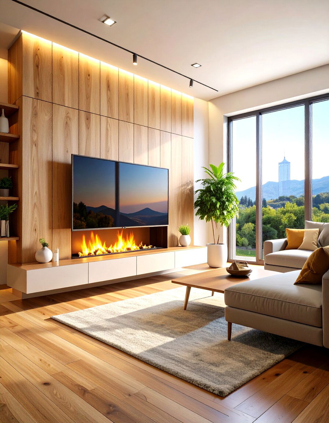 Minimalist Floating TV Panel - 20 Tv Over Fireplace Ideas