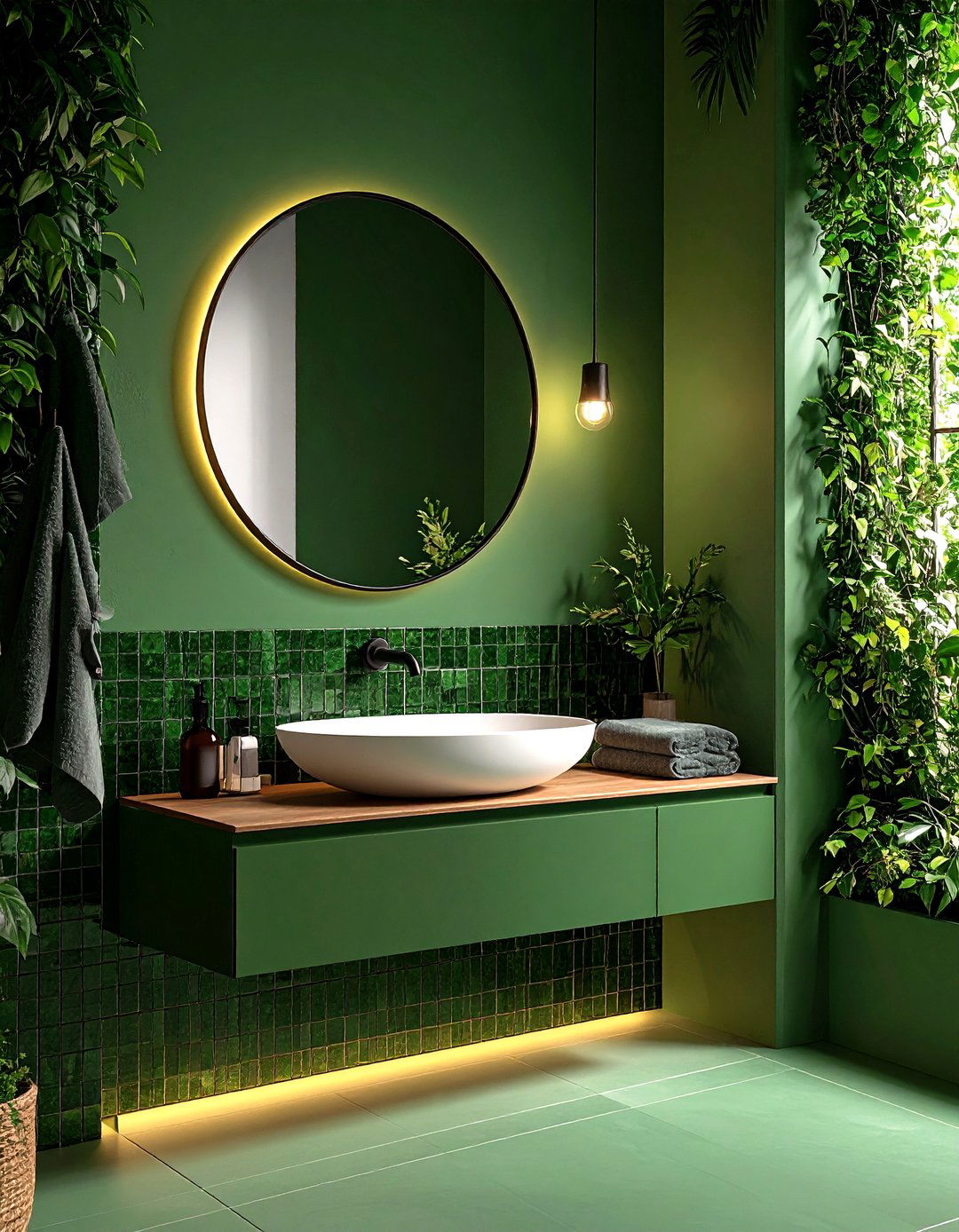 Minimalist Forest Green Powder Room - 20 Forest Green Bathroom Ideas