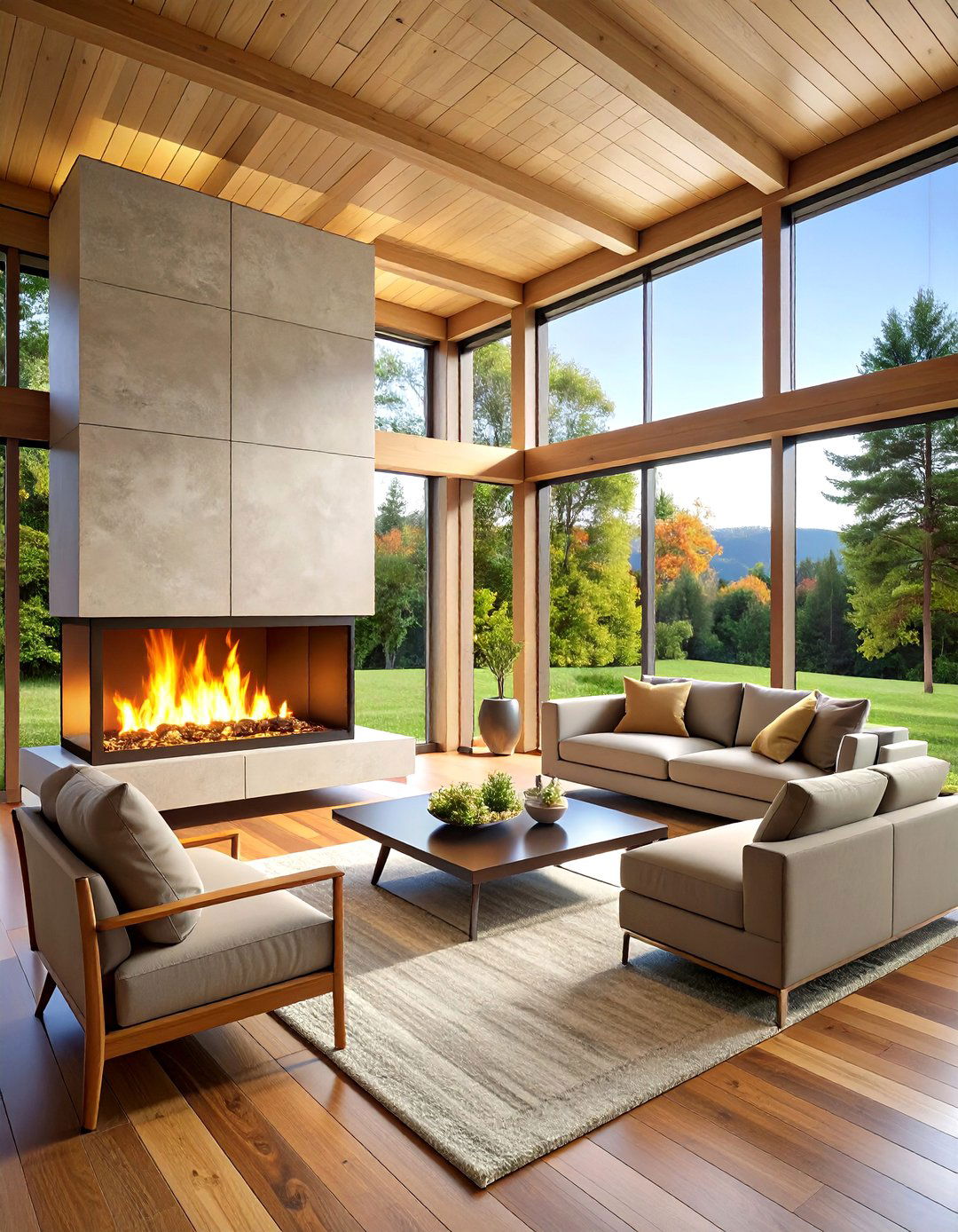 Minimalist Frameless Cabin Fireplace - 20 Cabin Fireplace Ideas