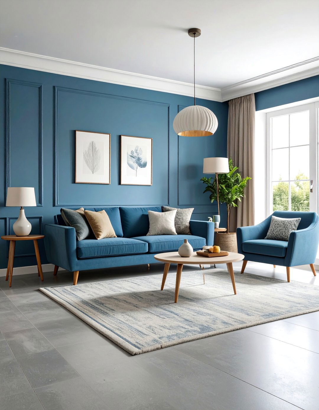 Minimalist Grey Floor Living Room with Blue Walls Clean Lines Design - 20 grey floor living room with blue walls ideas