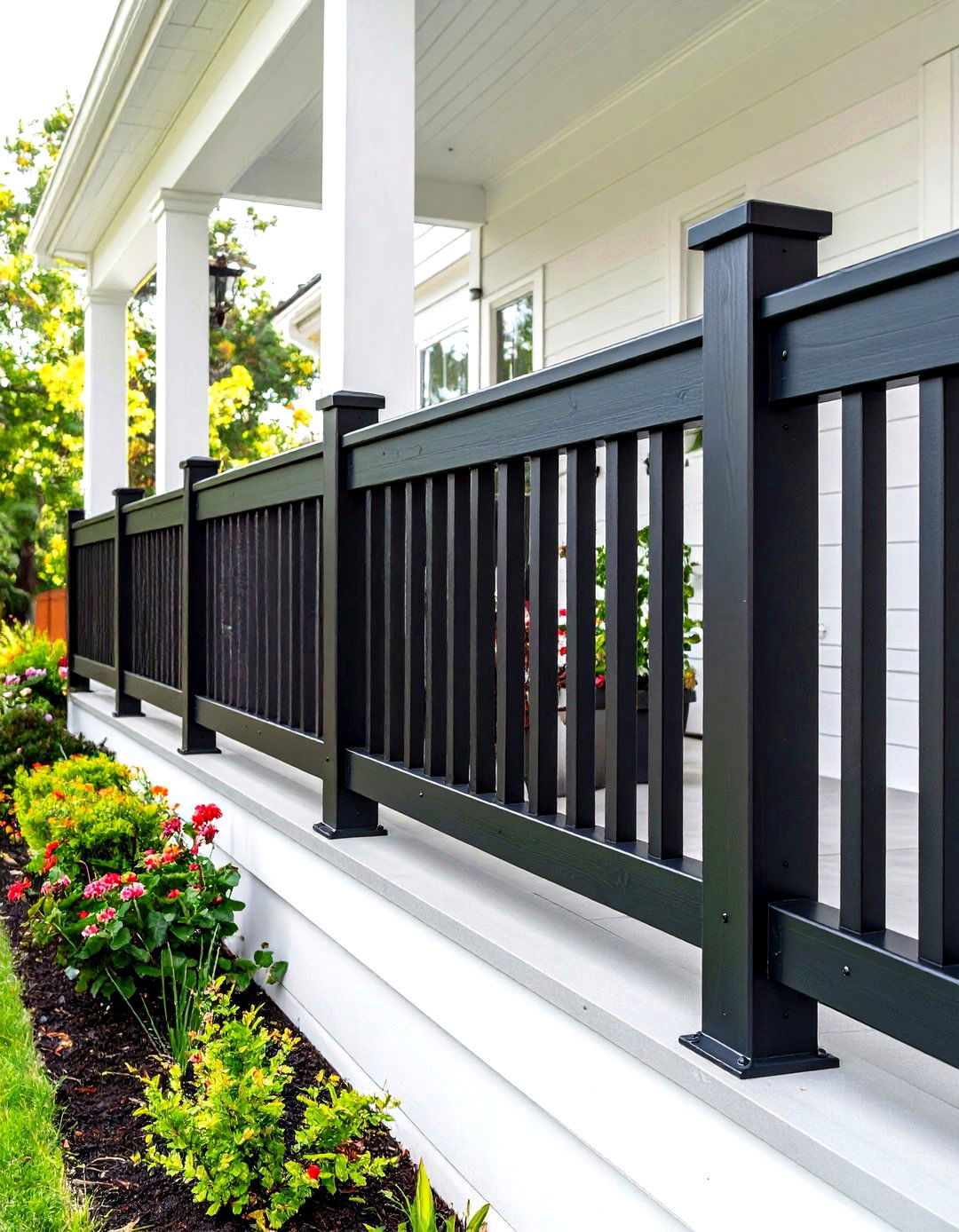 Minimalist Horizontal Metal Slat Railings - 20 Front Porch Railing Ideas