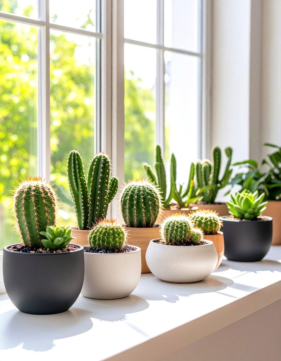 Minimalist Indoor Windowsill Cactus Garden - 20 Cactus Garden Ideas
