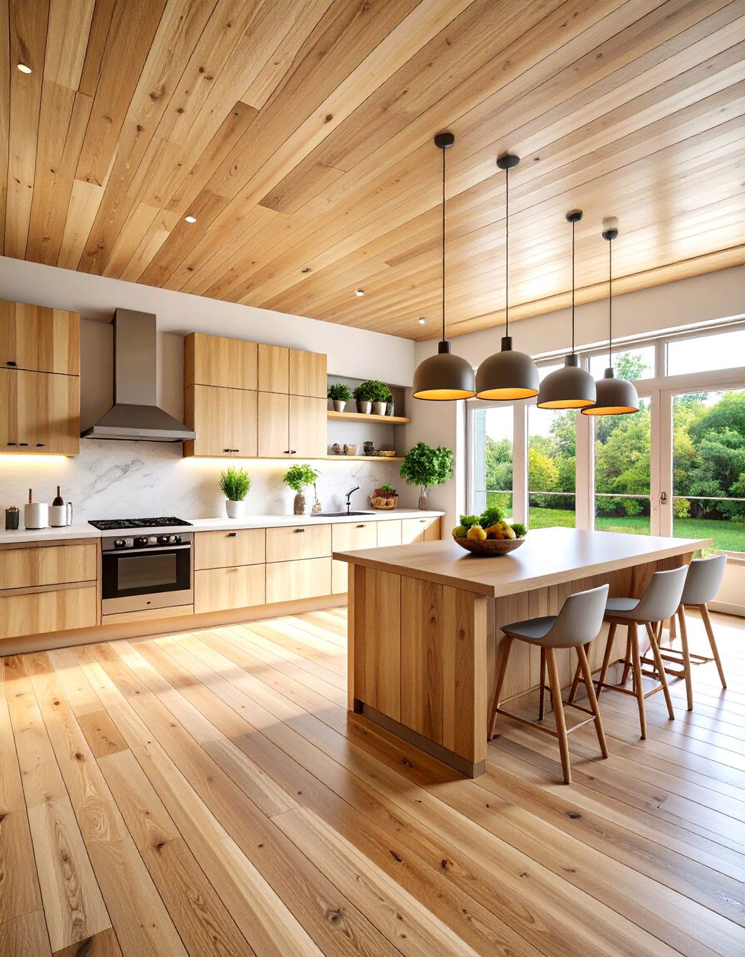 Minimalist Kitchen Ceiling Wood Plank - 20 Kitchen Ceiling Ideas