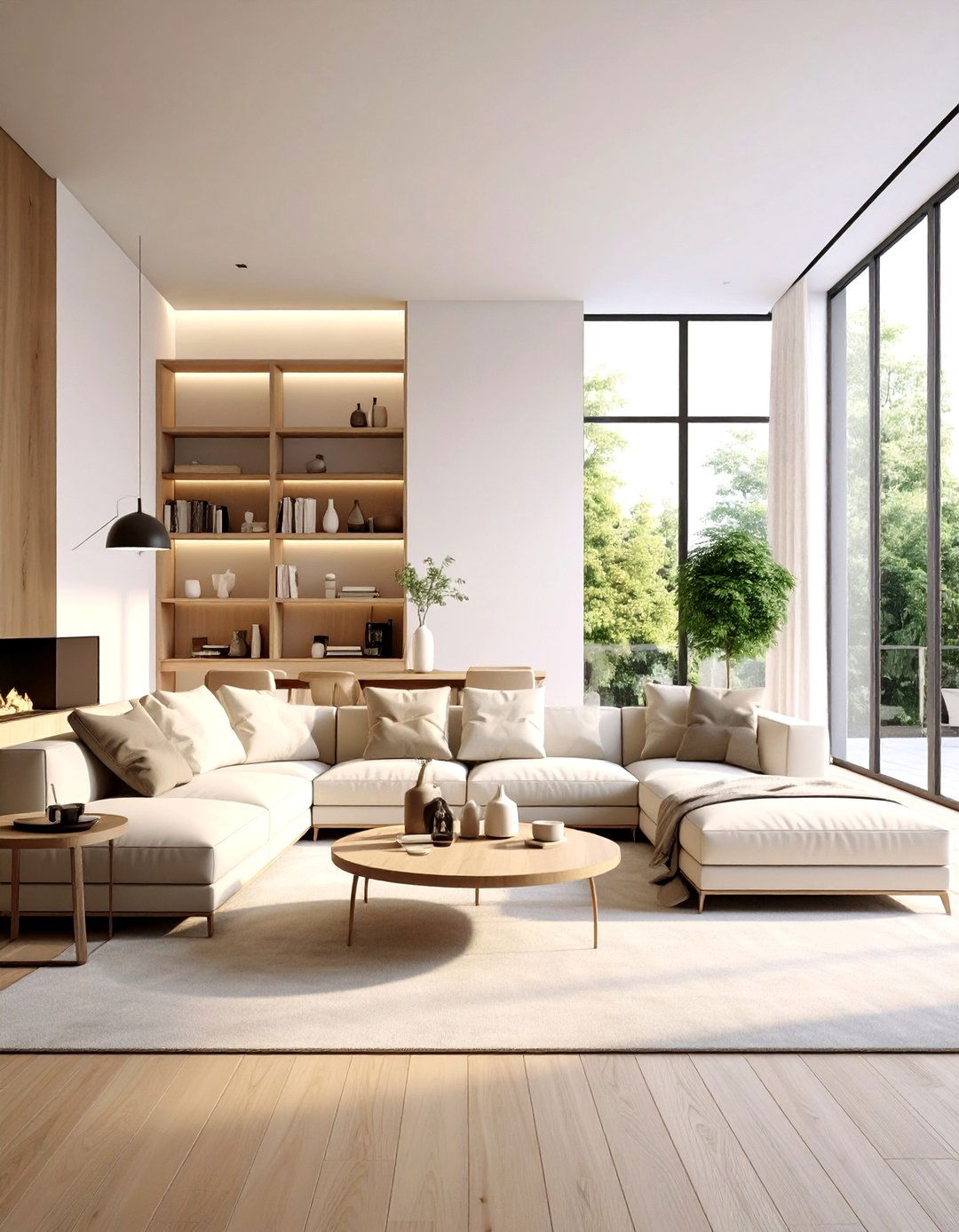 Minimalist Living Room with Floor to Ceiling Built in Storage - 20 Minimalist Living Room Ideas