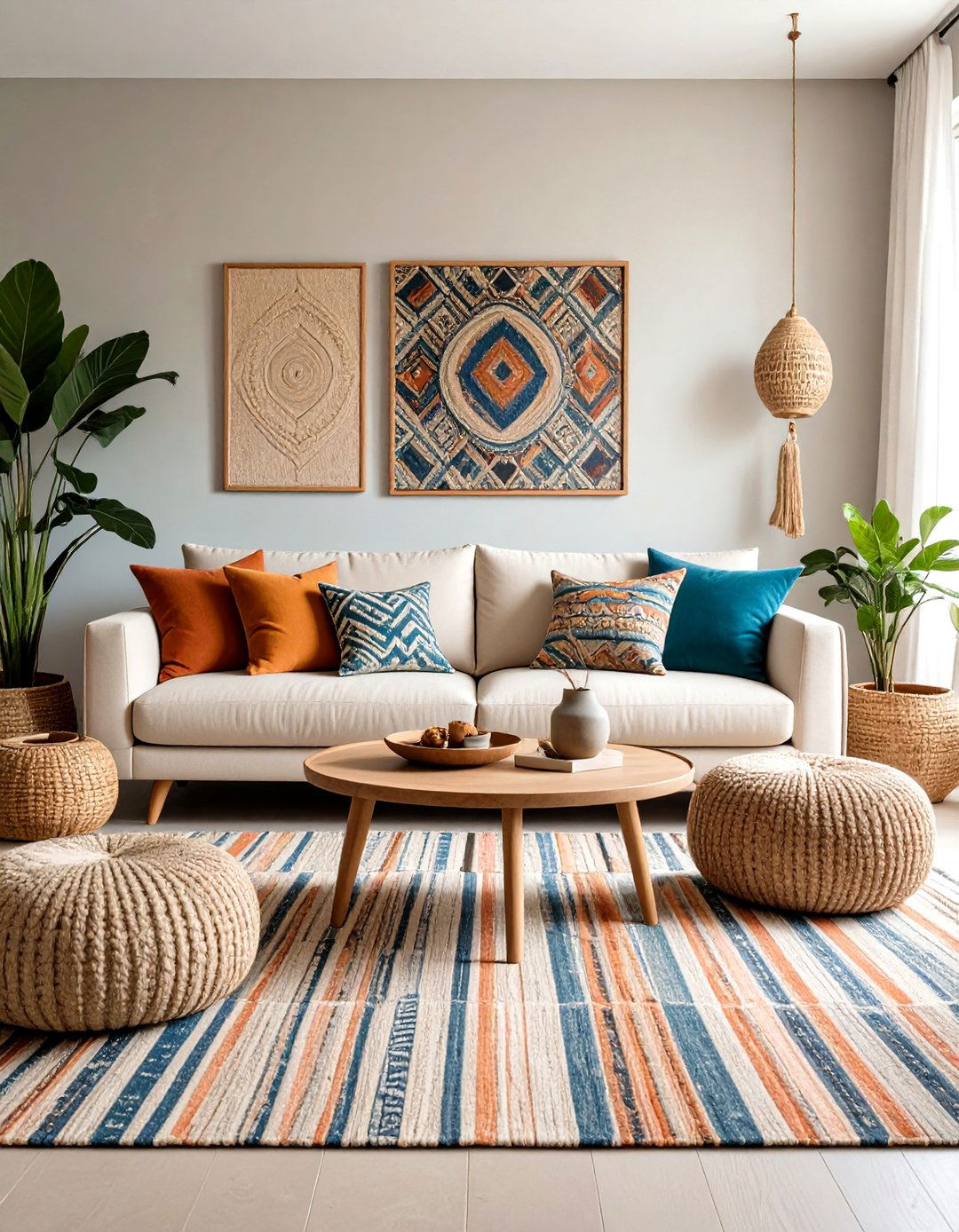 Minimalist Living Room with Neutral Textiles and Pattern Play - 20 Minimalist Living Room Ideas