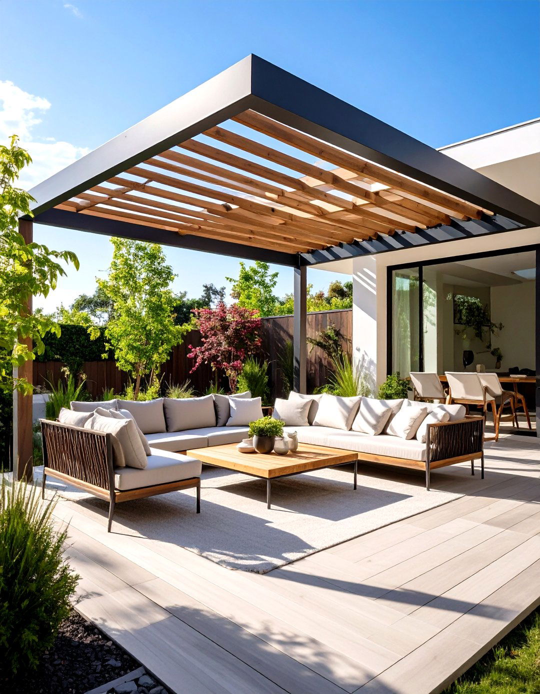 Minimalist Metal Frame Pergola - 20 Small Patio Pergola Ideas