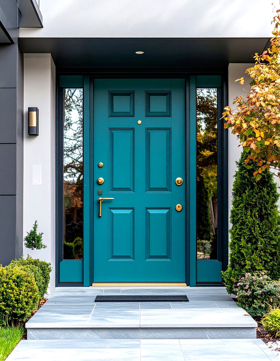 Minimalist Modern Turquoise Door with Brass Hardware - 20 Turquoise Front Door Ideas