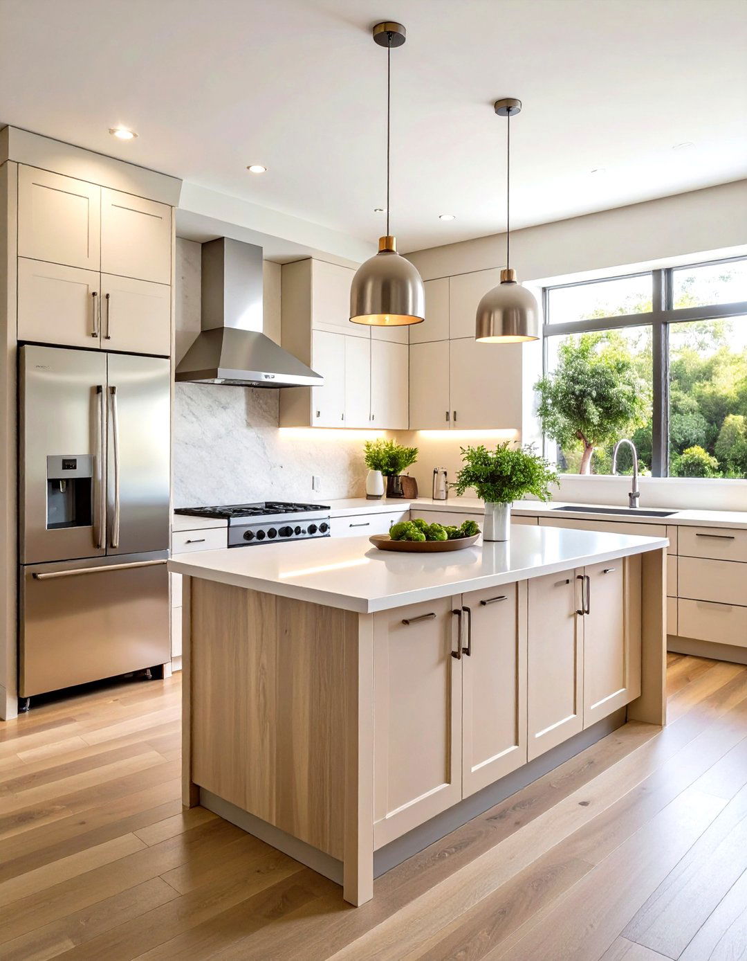 Minimalist Modern with Warm Off white Flat Panels - 25 Off-white Kitchen Cabinets