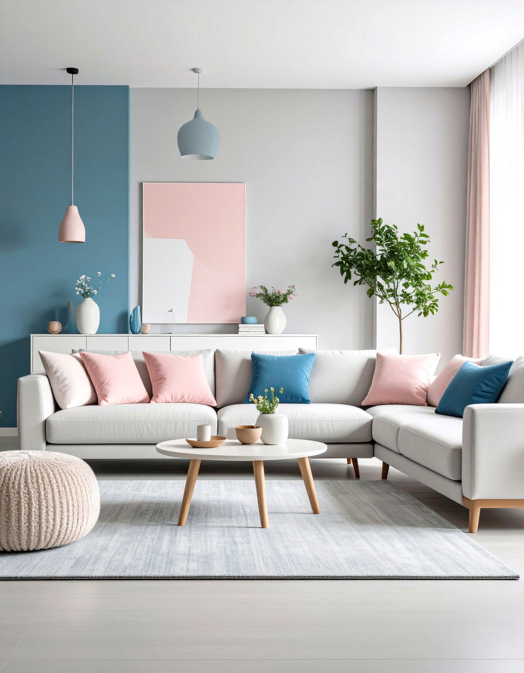Minimalist Neutral Base - 20 Pink and Blue Living Room Ideas
