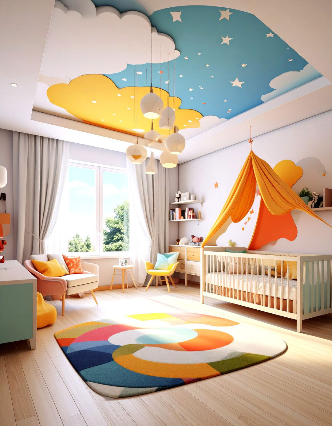 Minimalist Nursery with Statement Ceiling Design - 20 Minimalist Nursery Ideas