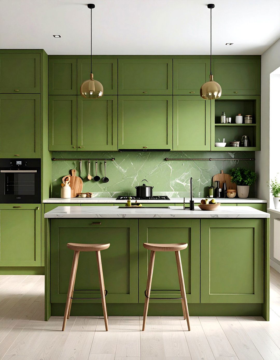 Minimalist Olive Green Kitchen with Sleek Lines - 20 Olive Green Kitchens