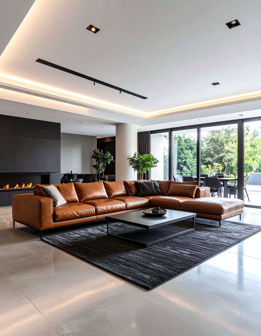 Minimalist Open Plan Statement - 20 Brown Leather Couch Living Room Ideas