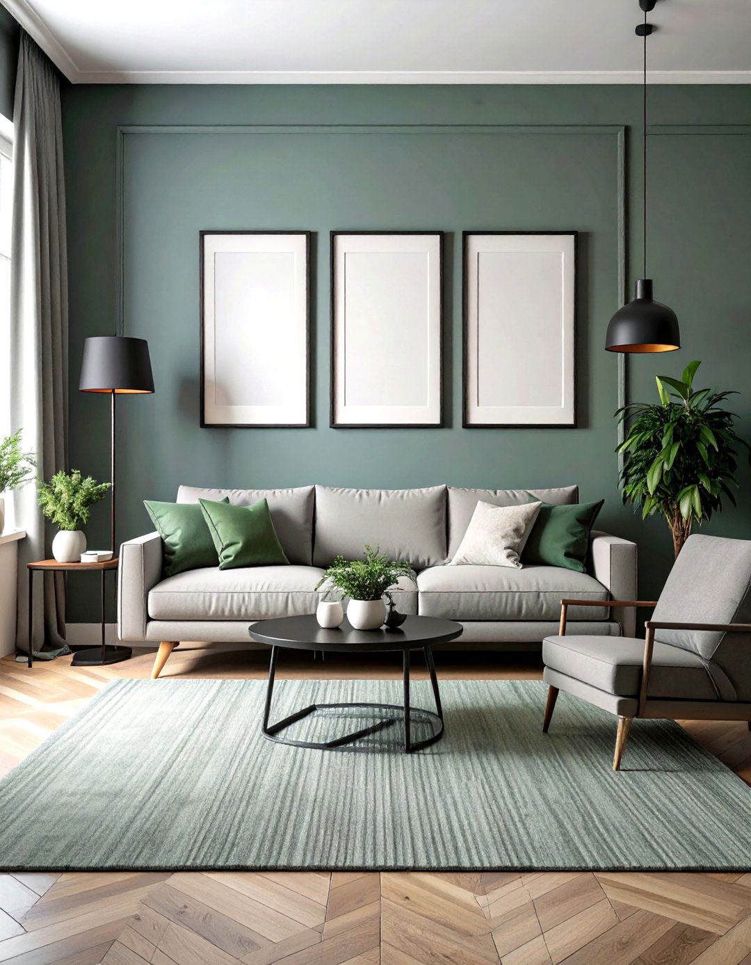 Minimalist Palette with Bold Black Touches - 20 Grey and Sage Green Living Room Ideas