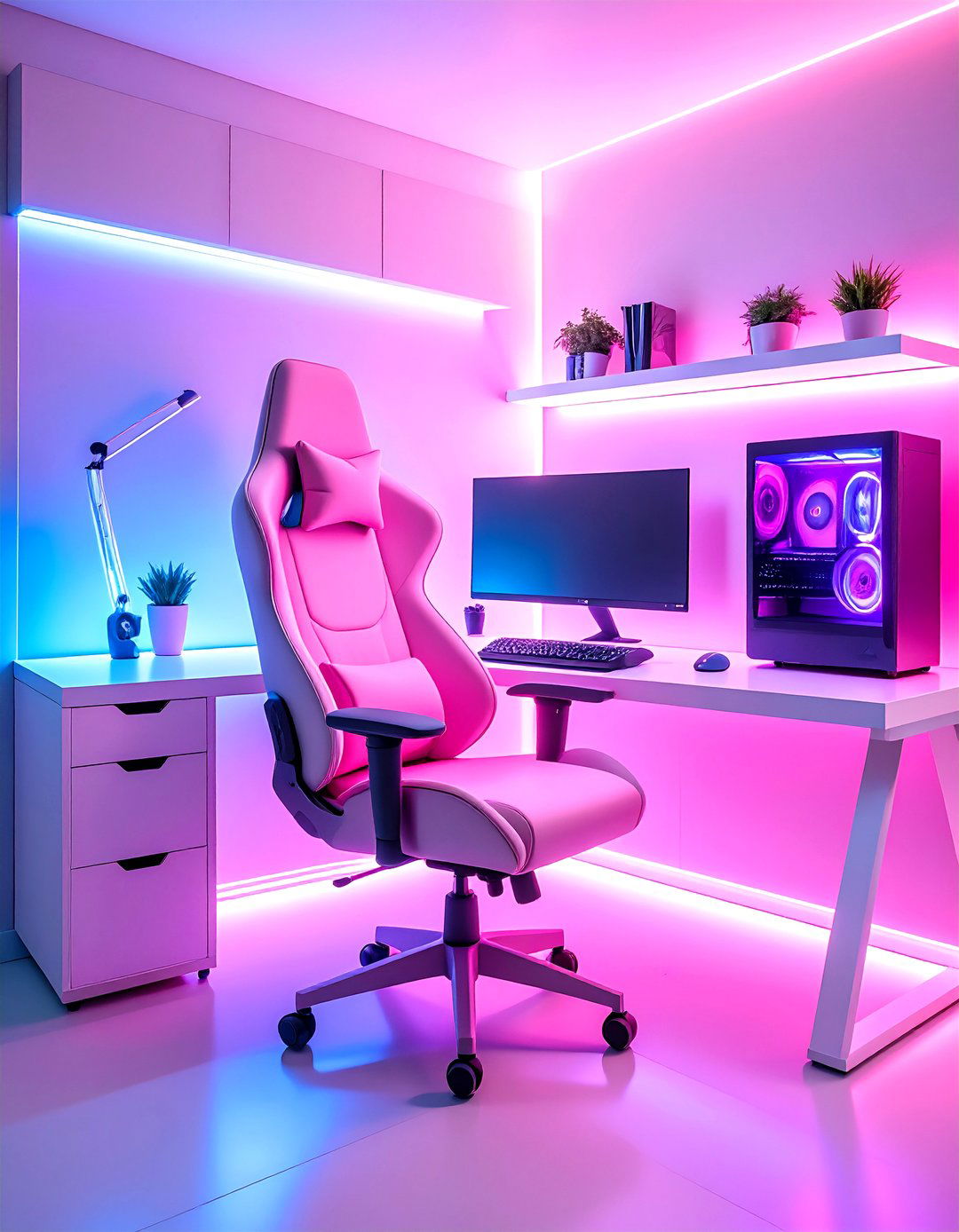 Minimalist Pink Gaming Setup with Clean Lines - 20 Pink Gaming Setup Ideas