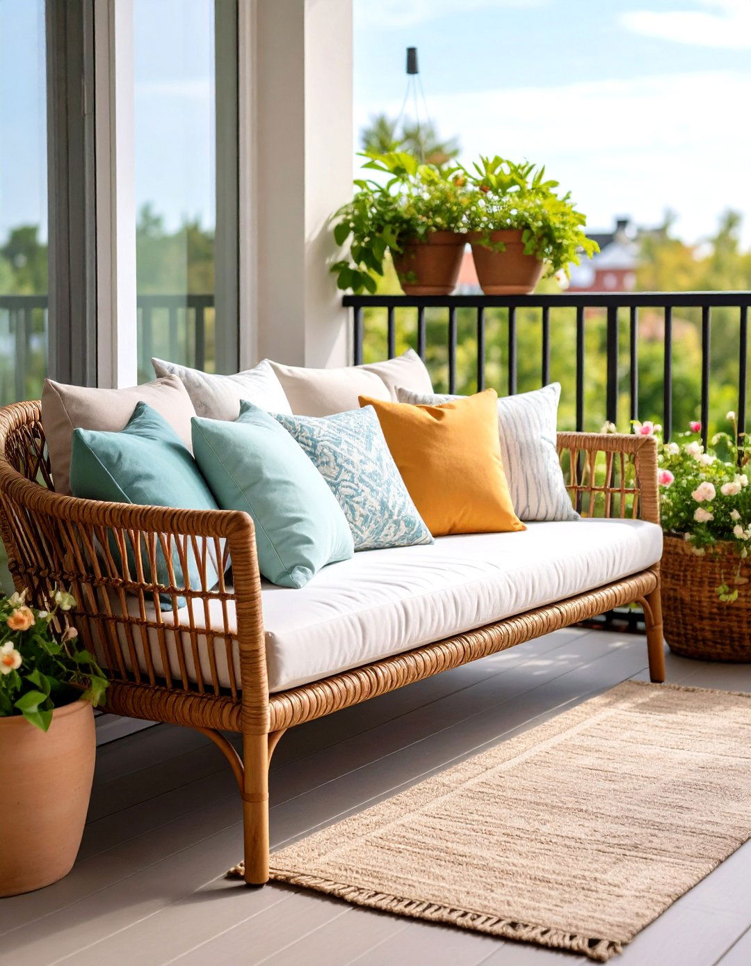 Minimalist Rattan Bench - 20 Second Story Balcony Ideas