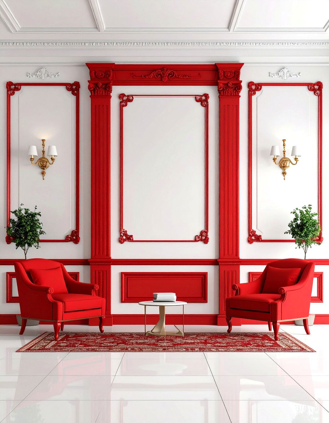 Minimalist Red Trims and Moldings - 20 Red Living Room Ideas