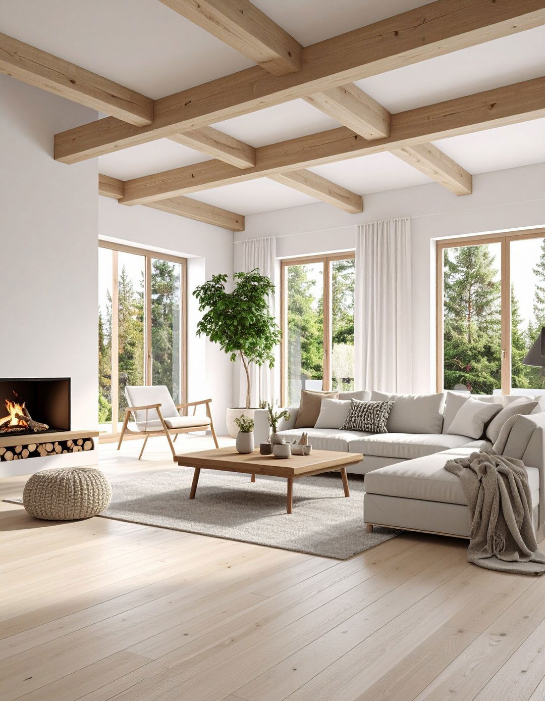 Minimalist Scandinavian Exposed Beam Living Room - 20 Exposed Beam Living Room Ideas