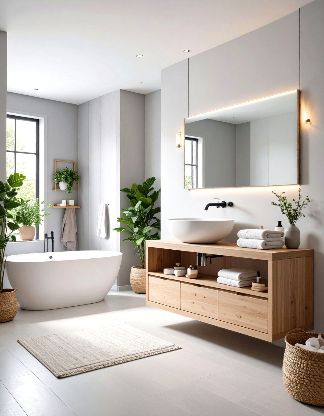 Minimalist Scandinavian Grey and White Bathroom - 20 Grey and White Bathroom Ideas