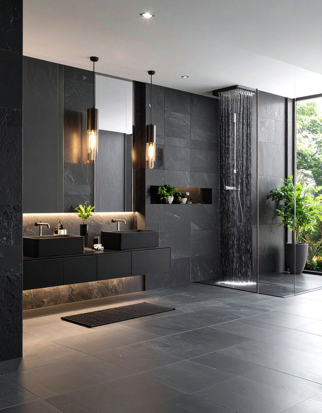 Minimalist Slate Paneling - 20 Stone Shower Design Ideas