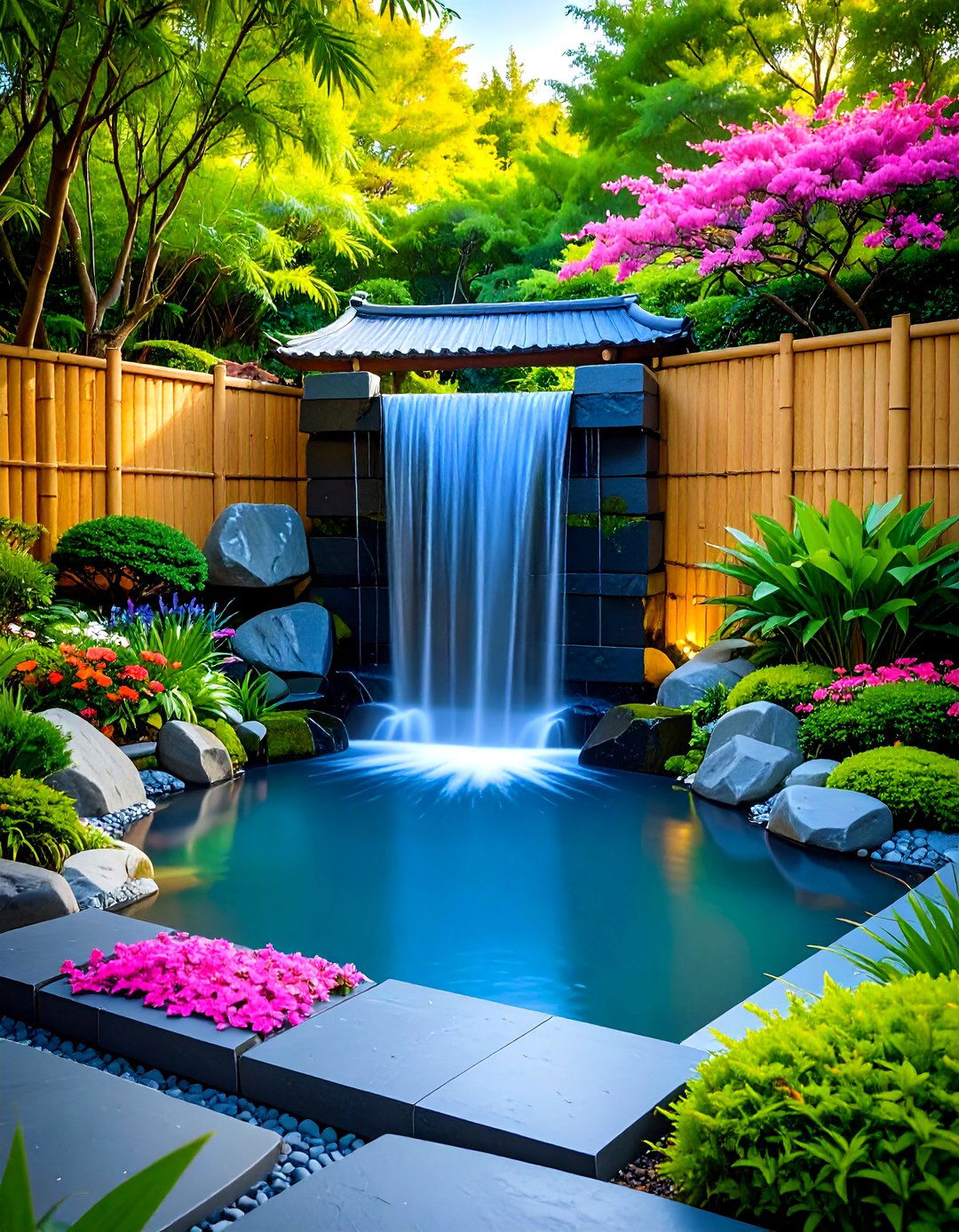 Minimalist Slate Slab Waterfall Pond - 20 Small Pond Ideas With Waterfalls