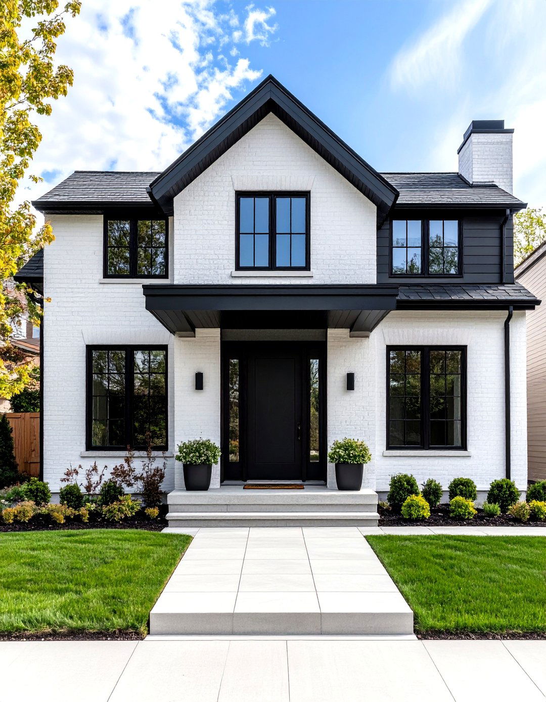Minimalist White Brick House With Black Trim and Large Windows - 20 White Brick House With Black Trim
