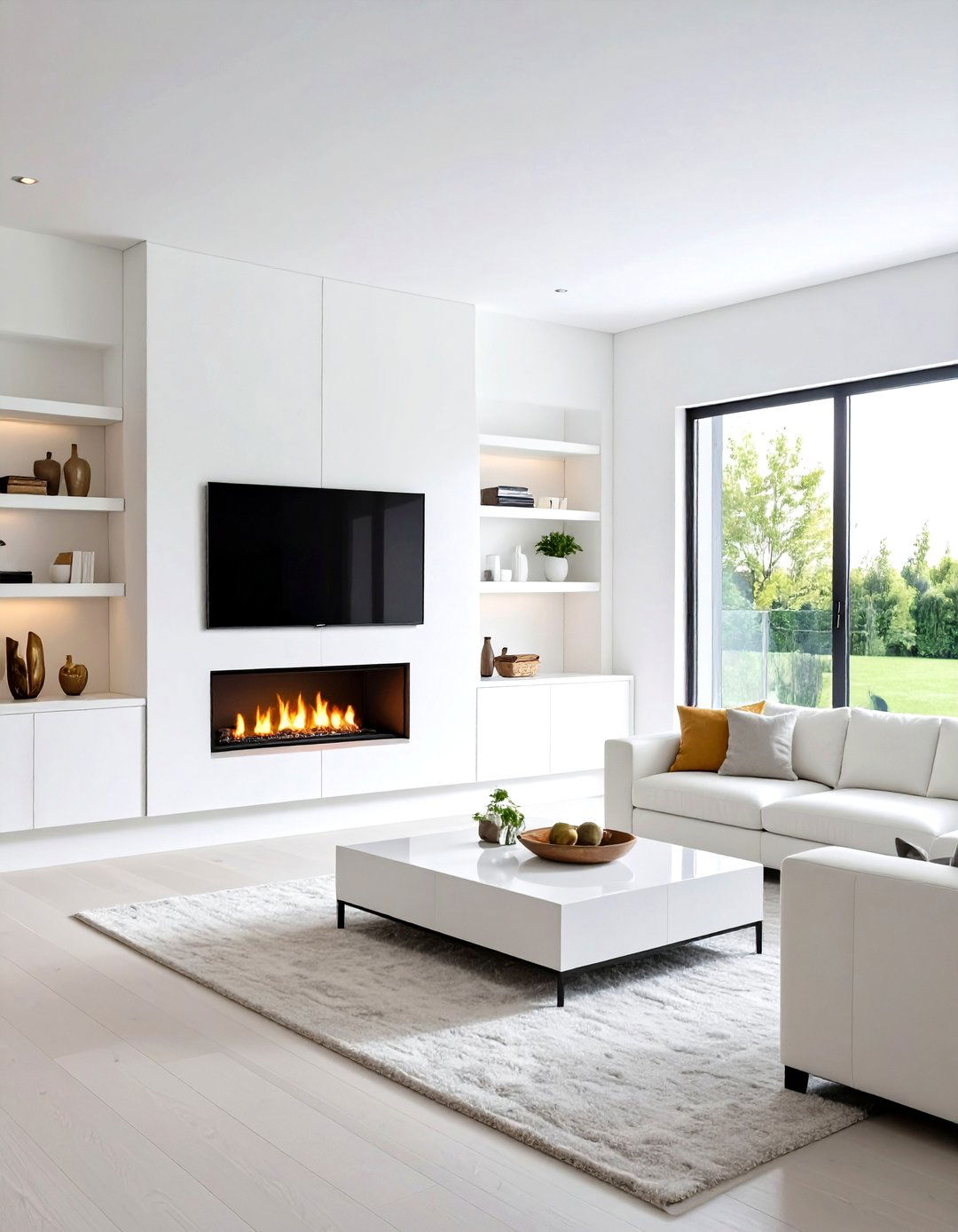 Minimalist White Linear Fireplace with Clean Built In Integration - 20 Linear Fireplace Ideas With Tv Above