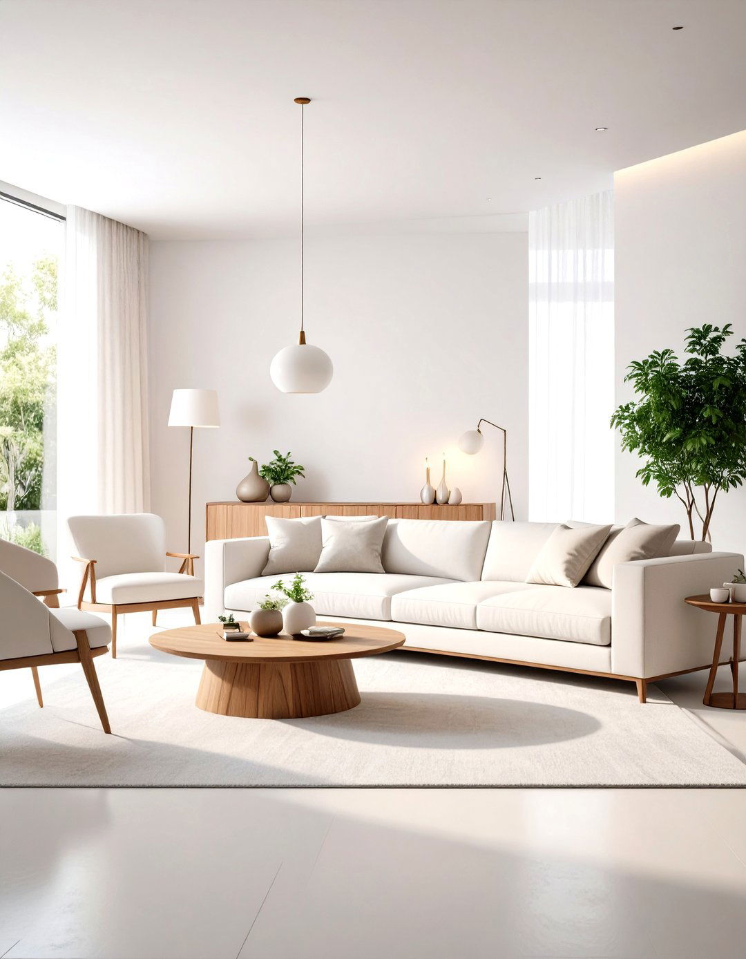 Minimalist White Living Room with Sculptural Furniture - 20 White Living Room Ideas