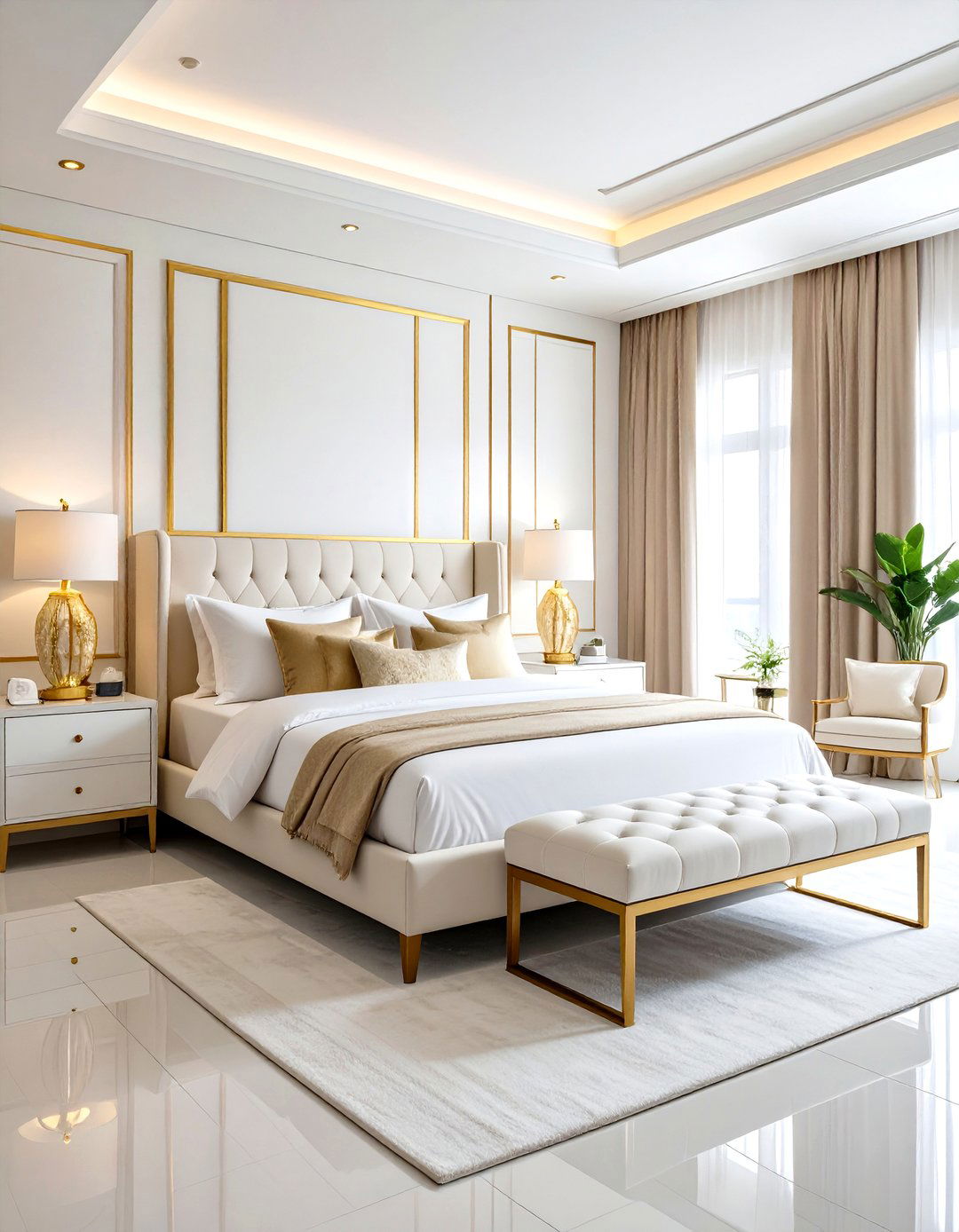 Minimalist White and Gold Bedroom Serenity - 20 Gold Bedroom Ideas