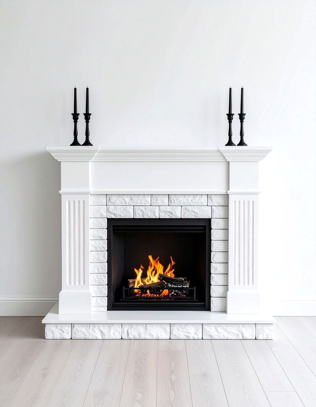 Minimalist Whitewashed Faux Stone Fireplace Renovation - 20 Faux Stone Fireplace Ideas