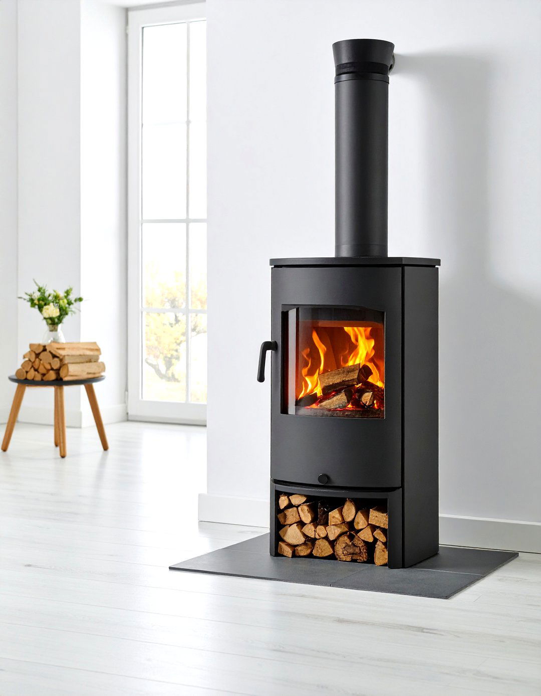 Minimalist Wood Burning Stove - 20 Scandinavian Fireplace Ideas
