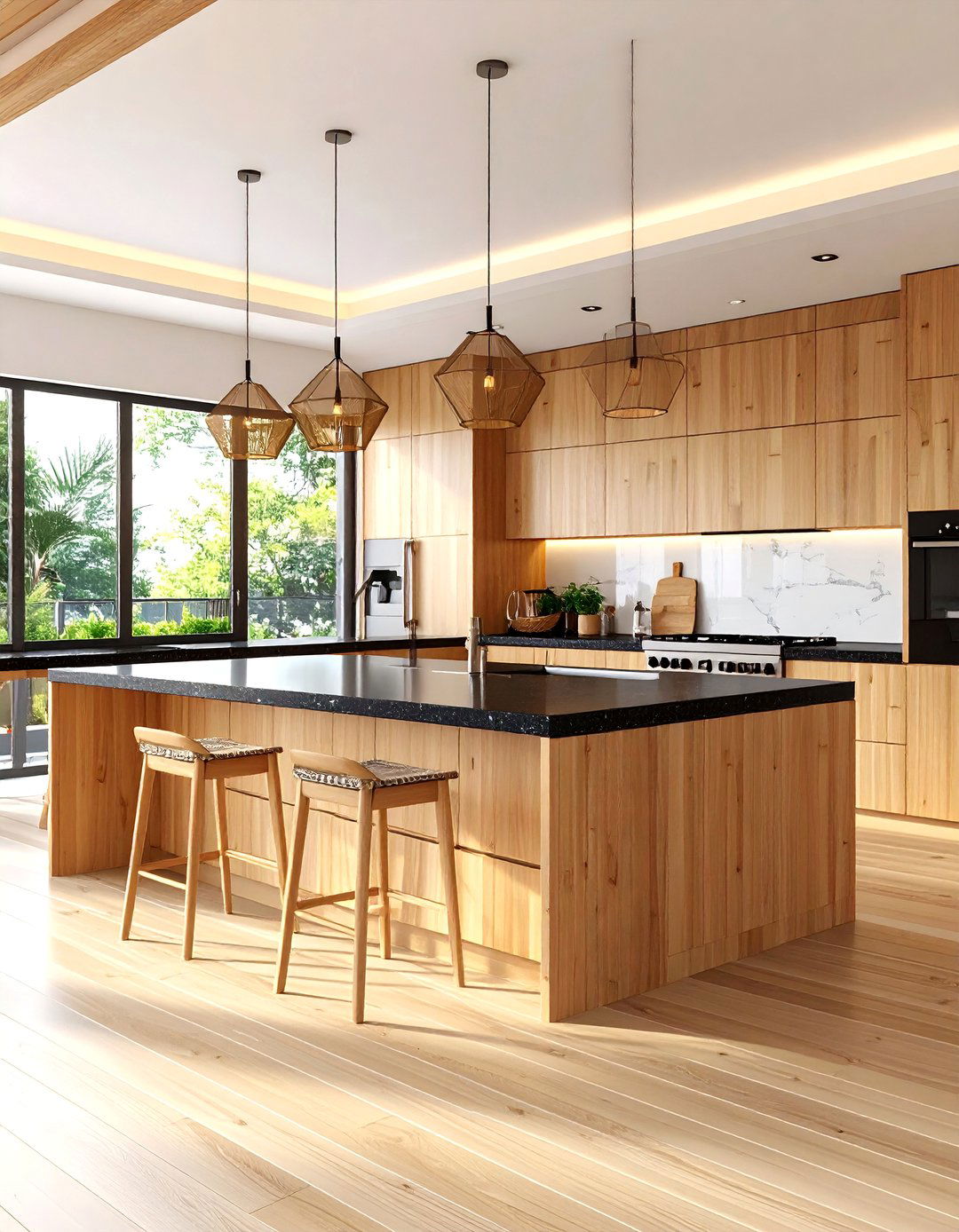Minimalist Zen Kitchen With Dark Countertops and Light Cabinets - 20 kitchen with dark countertops and light cabinets