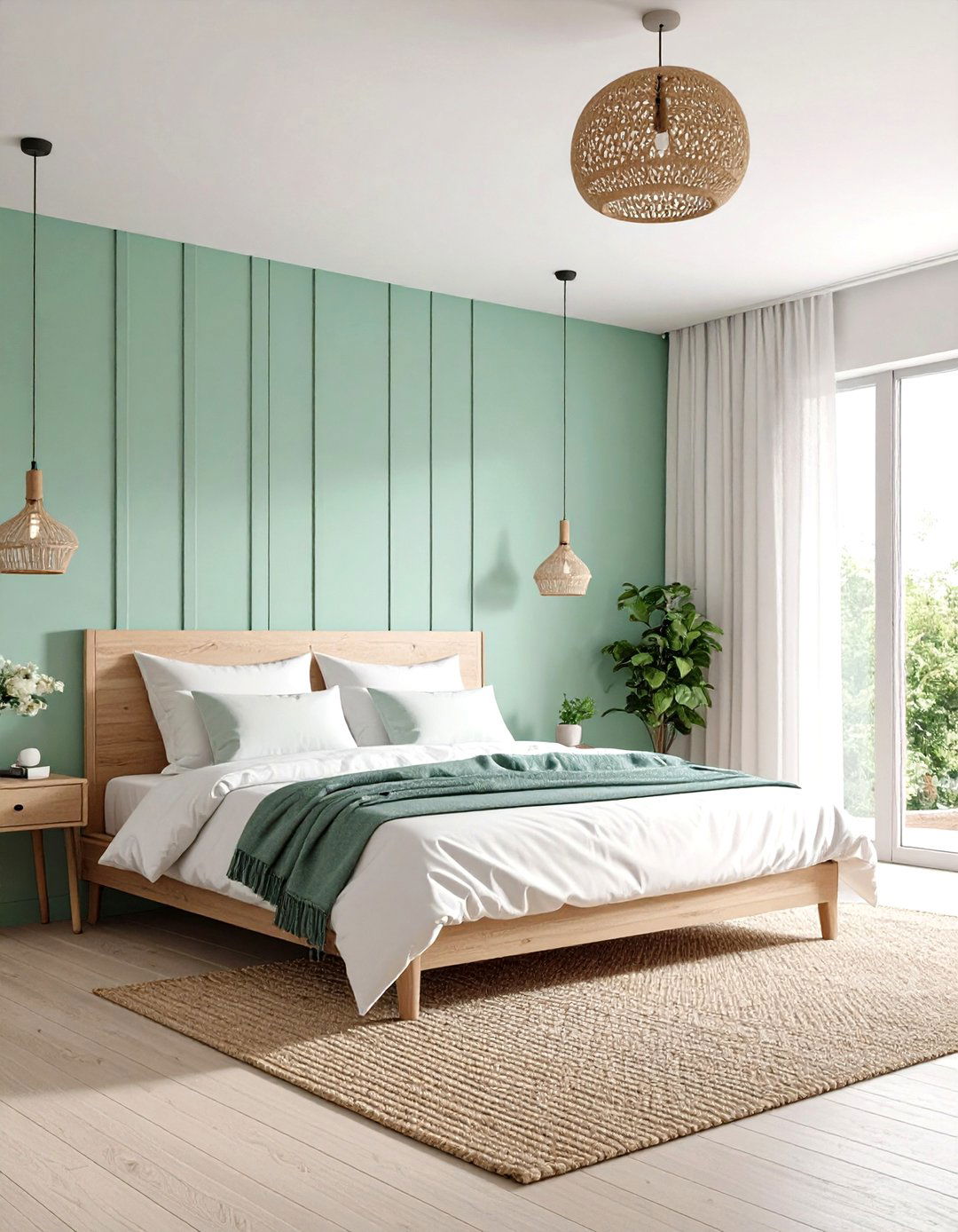 Mint Geometric MDF Panels for Small Spaces - 20 Green Panelling Bedroom Ideas