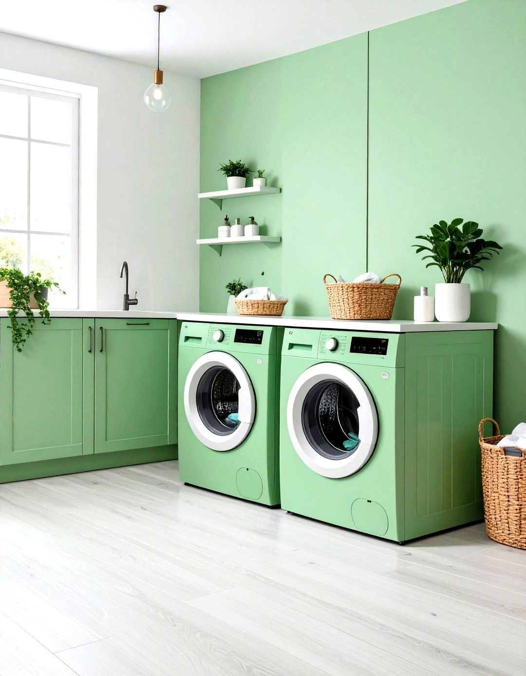 Mint Green Appliances Make the Machines the Star - 20 Green Laundry Room Ideas