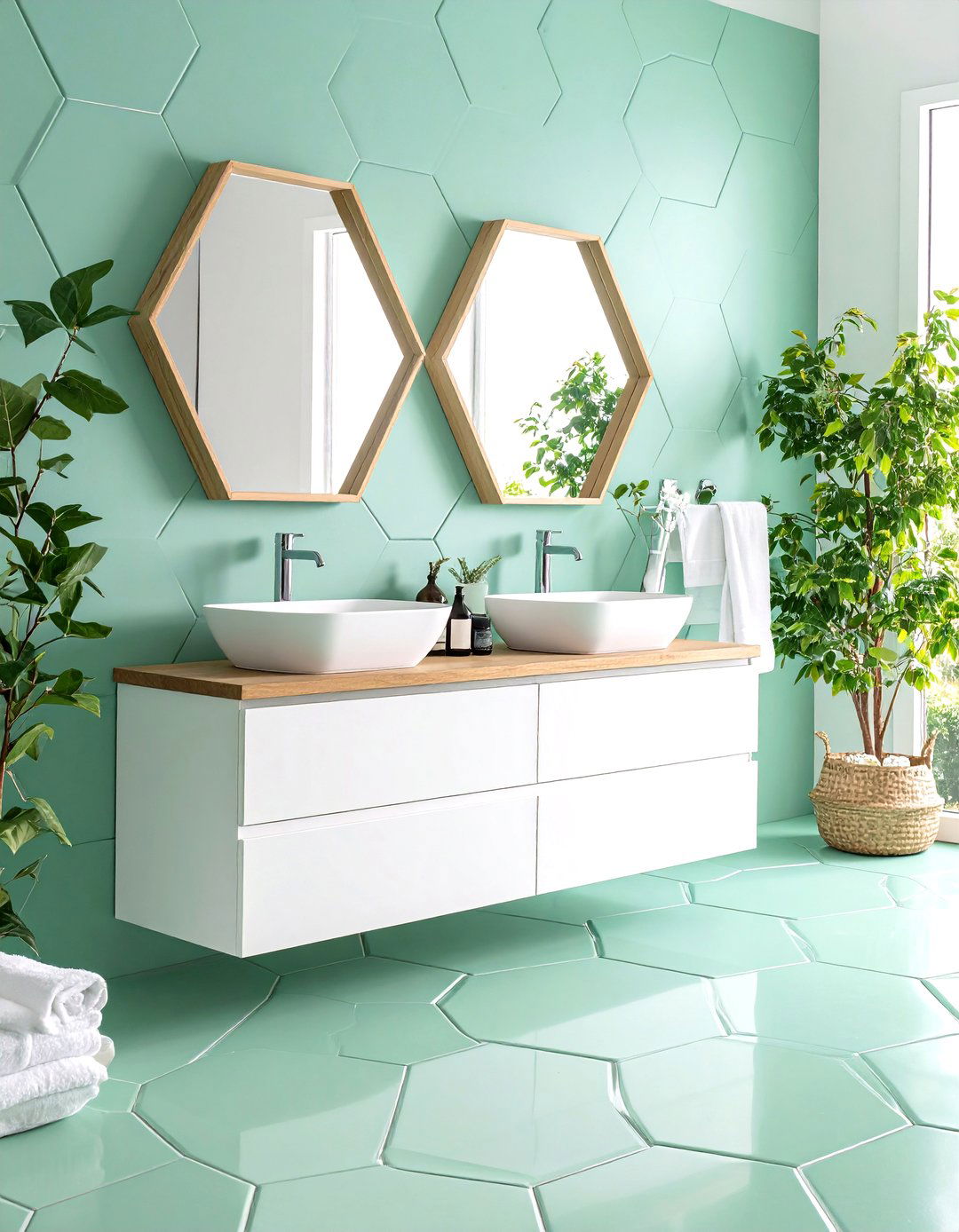 Mint Green Bathroom Hexagon Floor Design - 20 Mint Green Bathroom Ideas