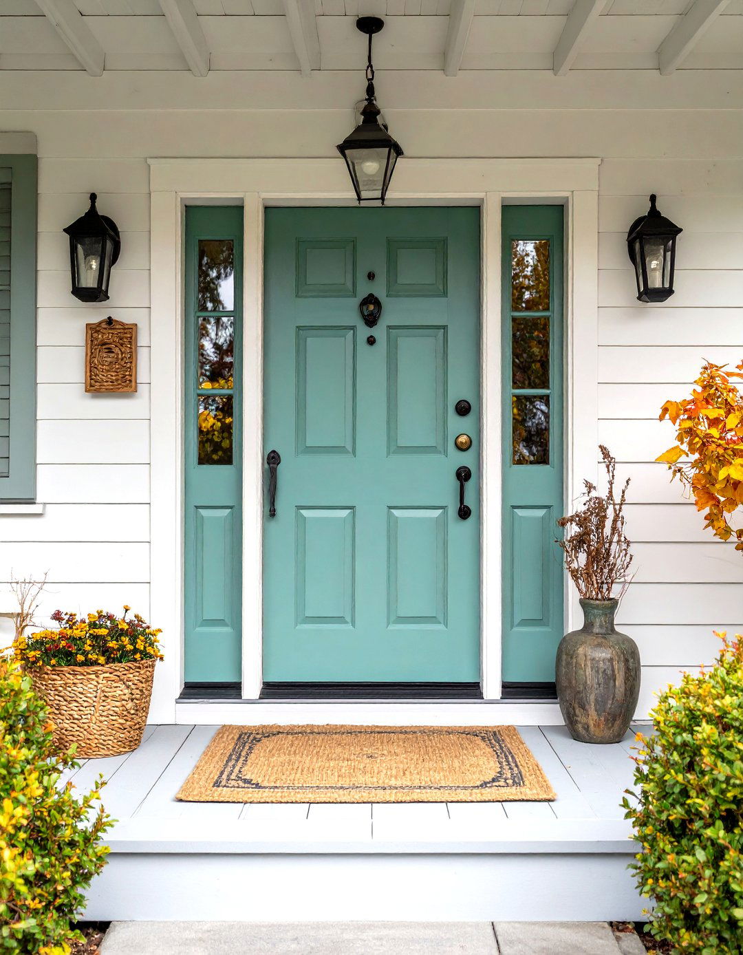 Mint Green Front Door for Cottage Warmth - 20 Green Front Door Ideas