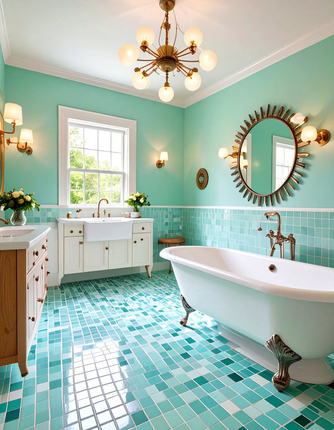 Mint Green Mosaic Tile Retro Charm - 20 Green Bathroom Tile Ideas