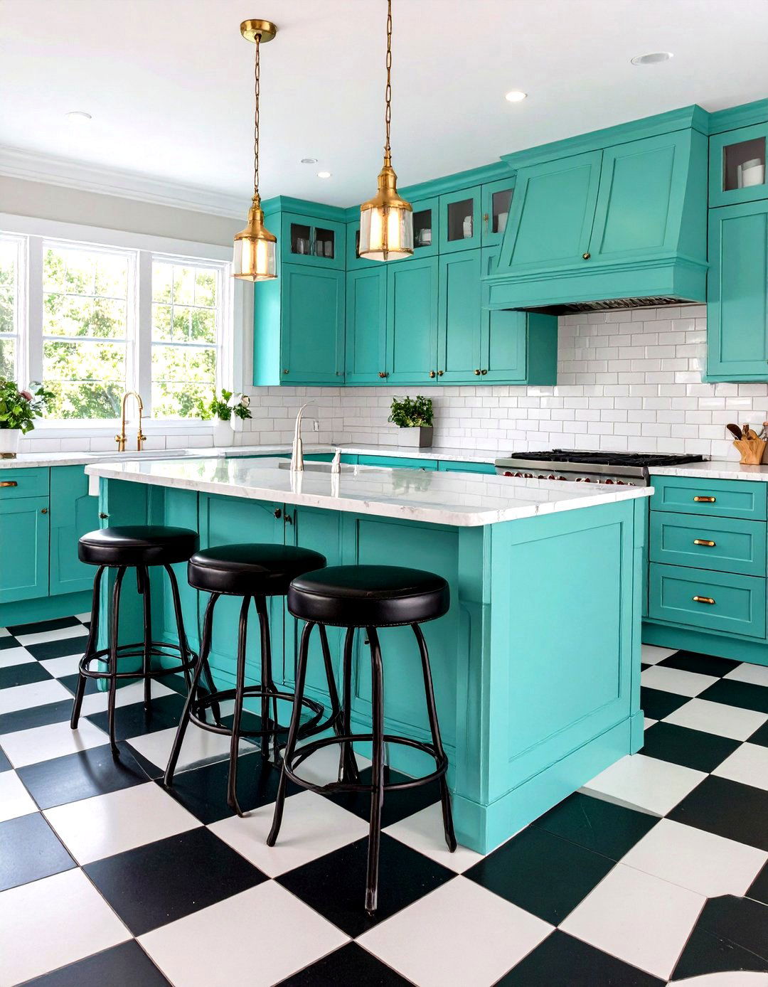 Mint Kitchen Decor with Black and White Checkered Flooring - 20 Mint Kitchen Decor Ideas