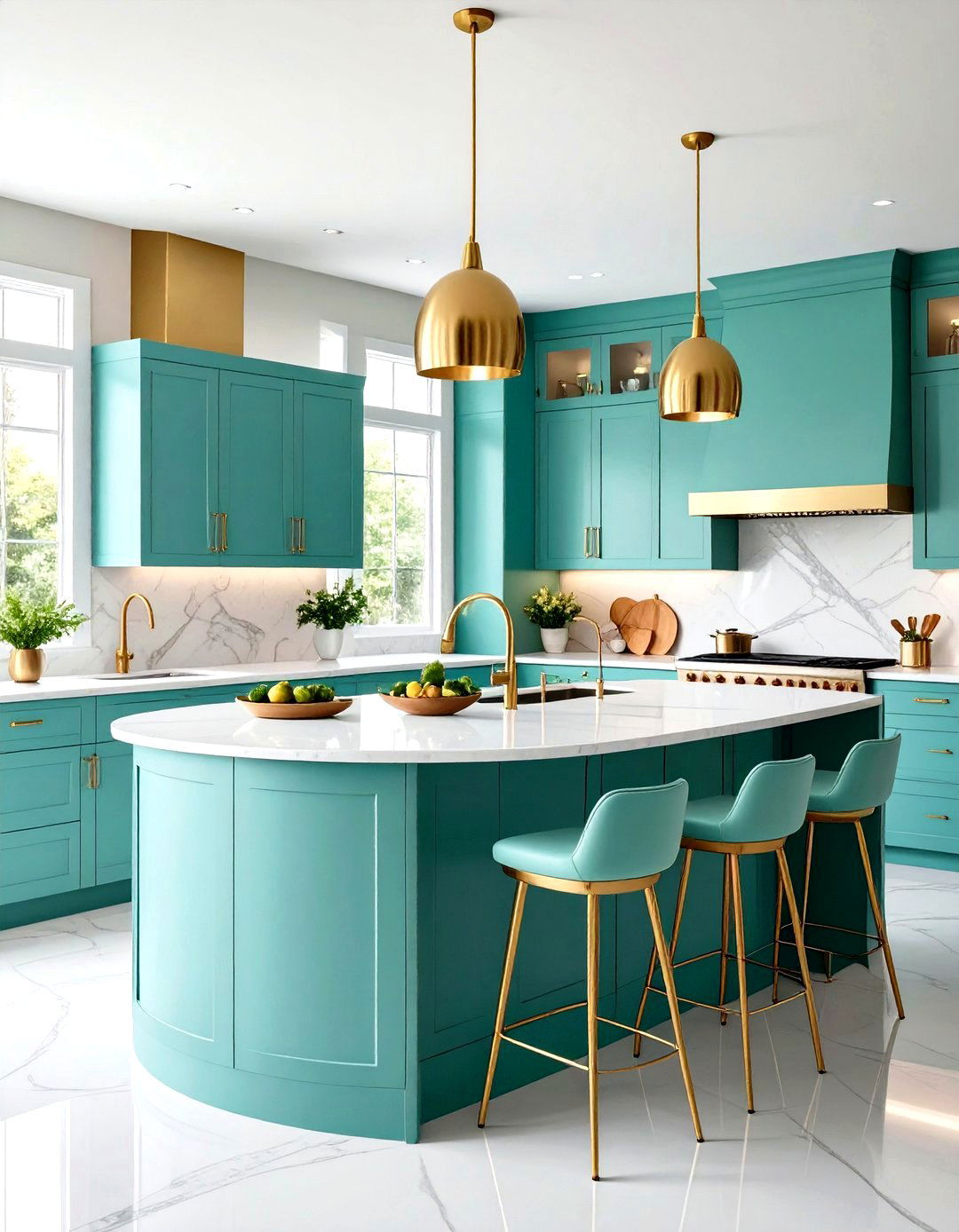 Mint Kitchen Decor with Curved Island Design - 20 Mint Kitchen Decor Ideas