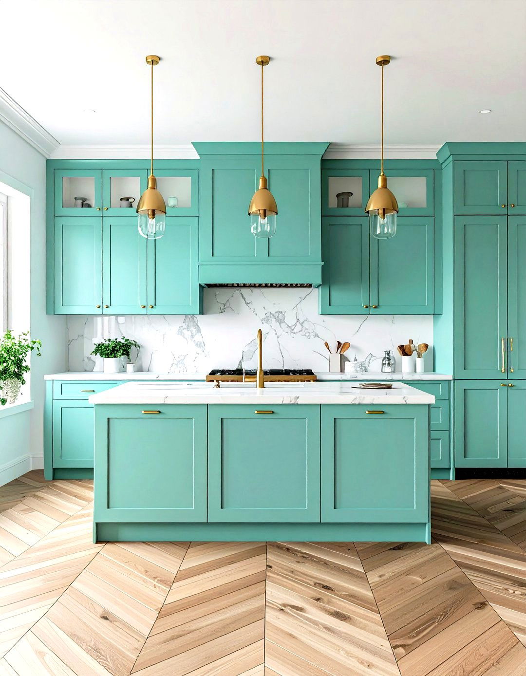Mint Kitchen Decor with Glass Front Display Cabinets - 20 Mint Kitchen Decor Ideas